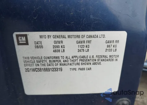 2006 Chevrolet Impala Lt from USA, damaged, VIN 2G1WC581669123319